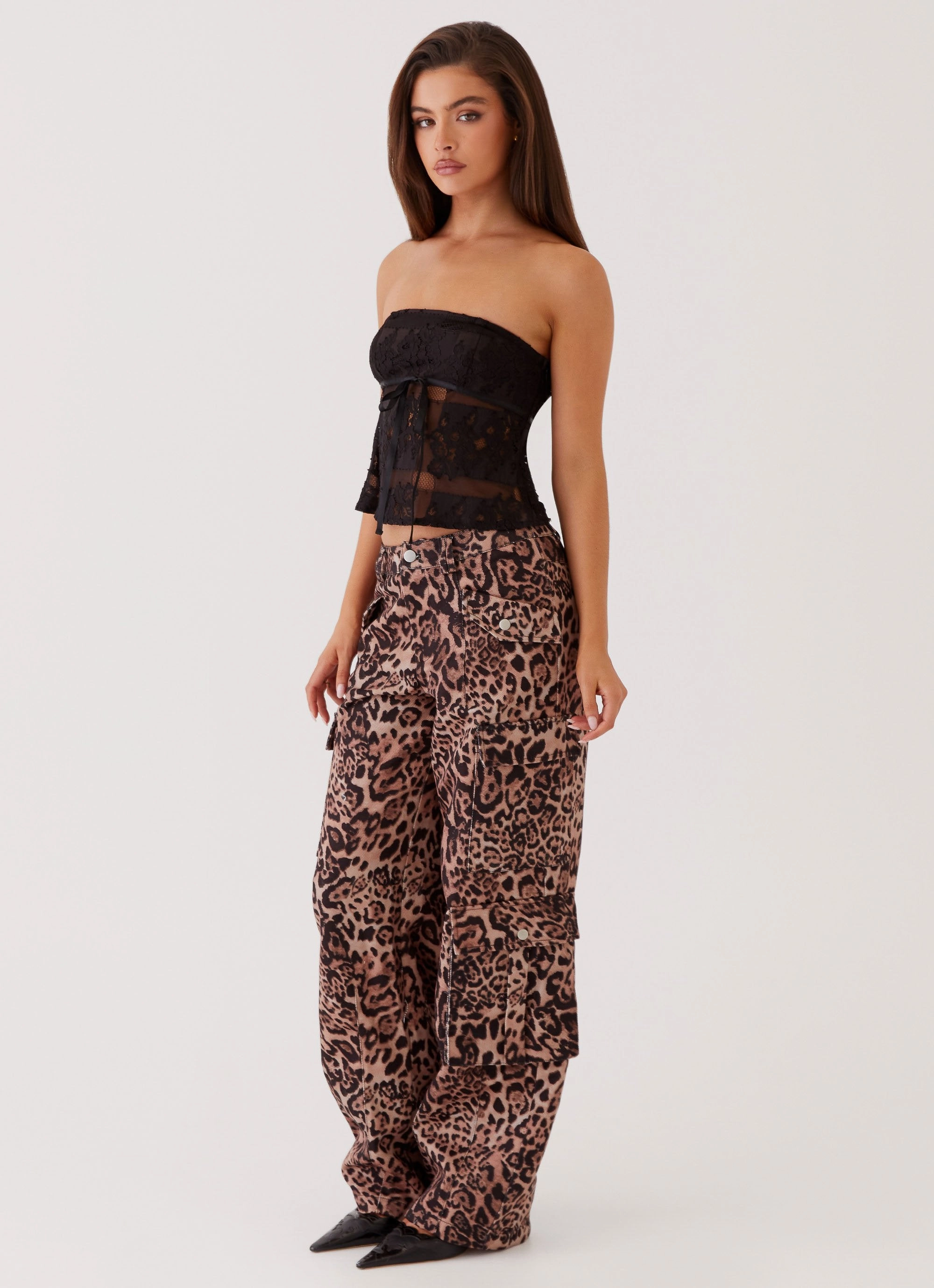 Twill Weave Texture Greedy Cargo Pants - Leopard