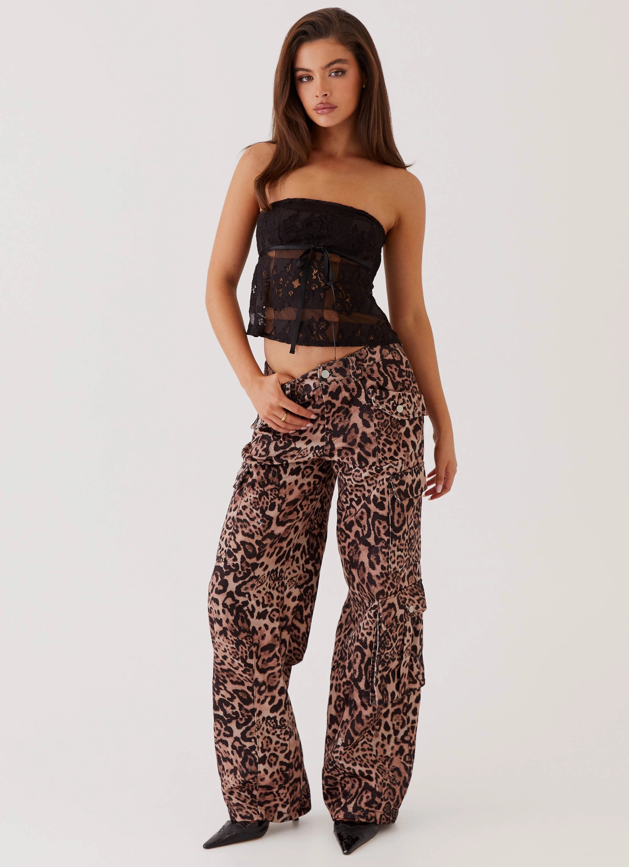 Greedy Cargo Pants - Leopard Contoured Panel Design Sporty Cut