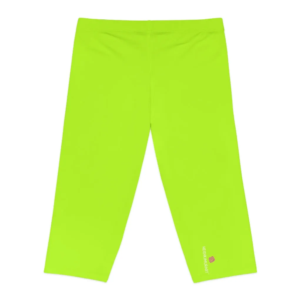 Green Neon Women's Capri Leggings, Knee-Length Polyester Capris Tights-Made in USA (US Size: XS-2XL)