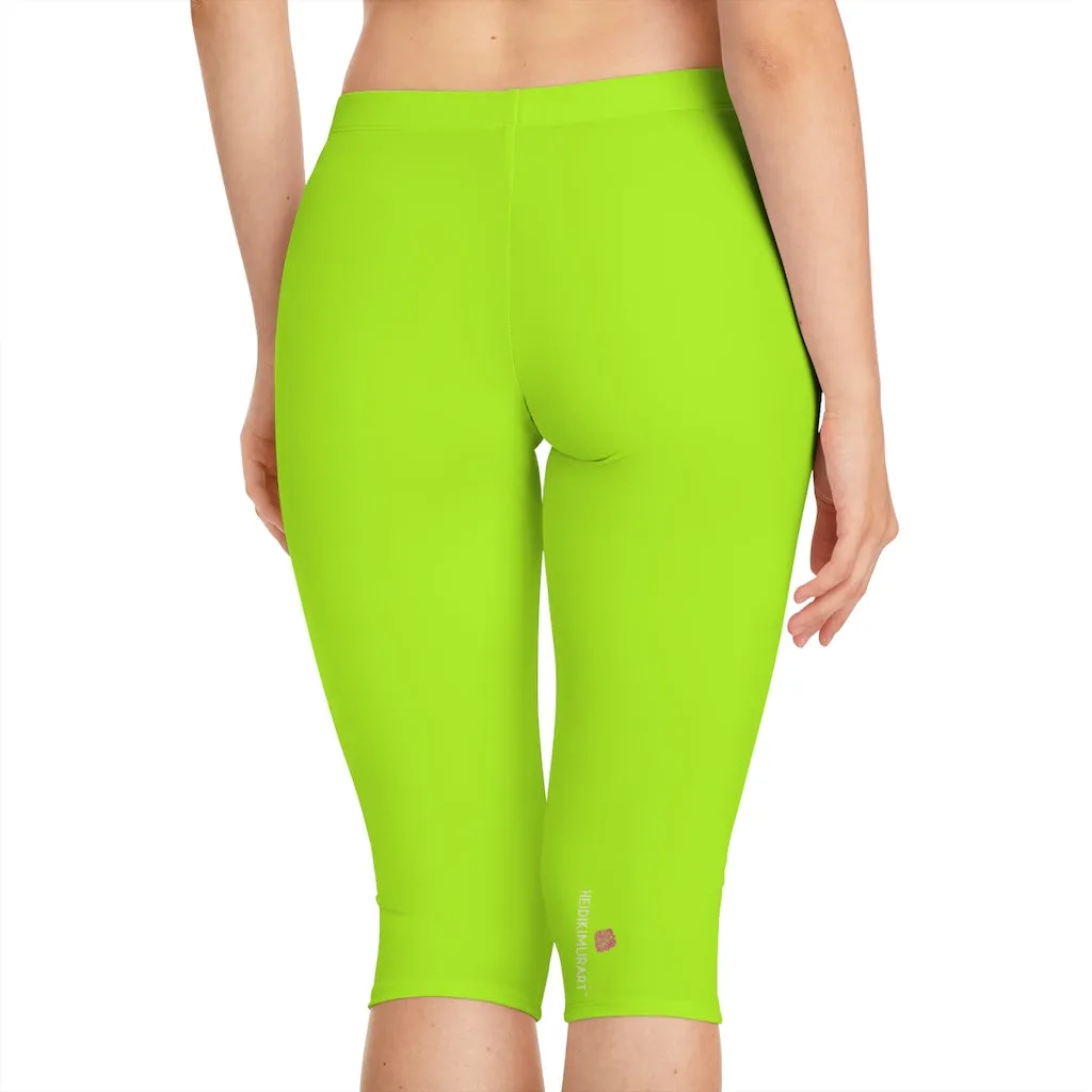 Green Neon Women's Capri Leggings, Knee-Length Polyester Capris Tights-Made in USA (US Size: XS-2XL)