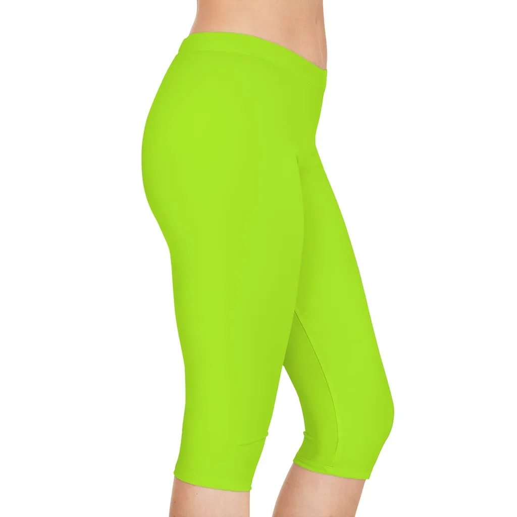 Green Neon Women's Capri Leggings, Knee-Length Polyester Capris Tights-Made in USA (US Size: XS-2XL)