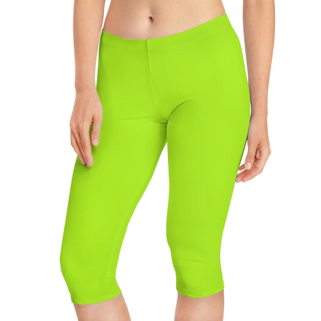 Green Neon Women's Capri Leggings, Knee-Length Polyester Capris Tights-Made in USA (US Size: XS-2XL)