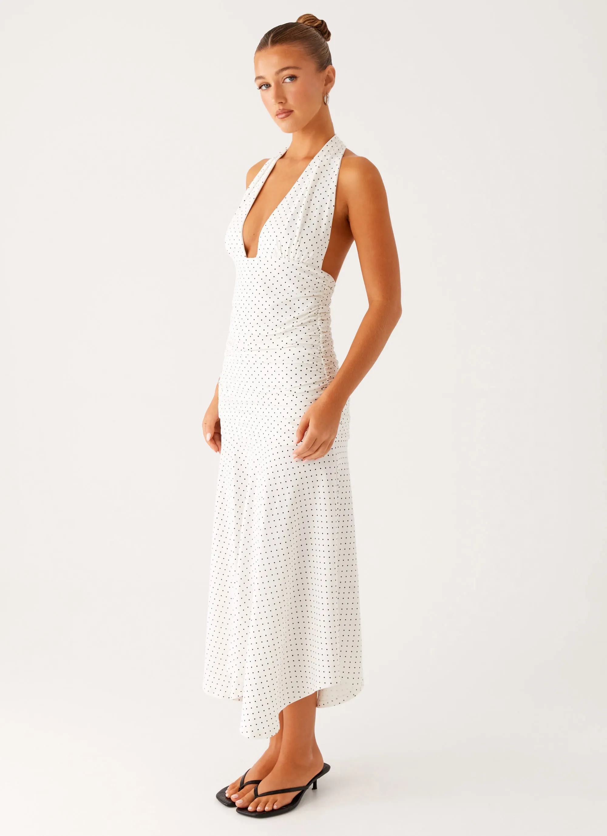 Weekend Style Grettana Halter Neck Midi Dress - White Polka Dot