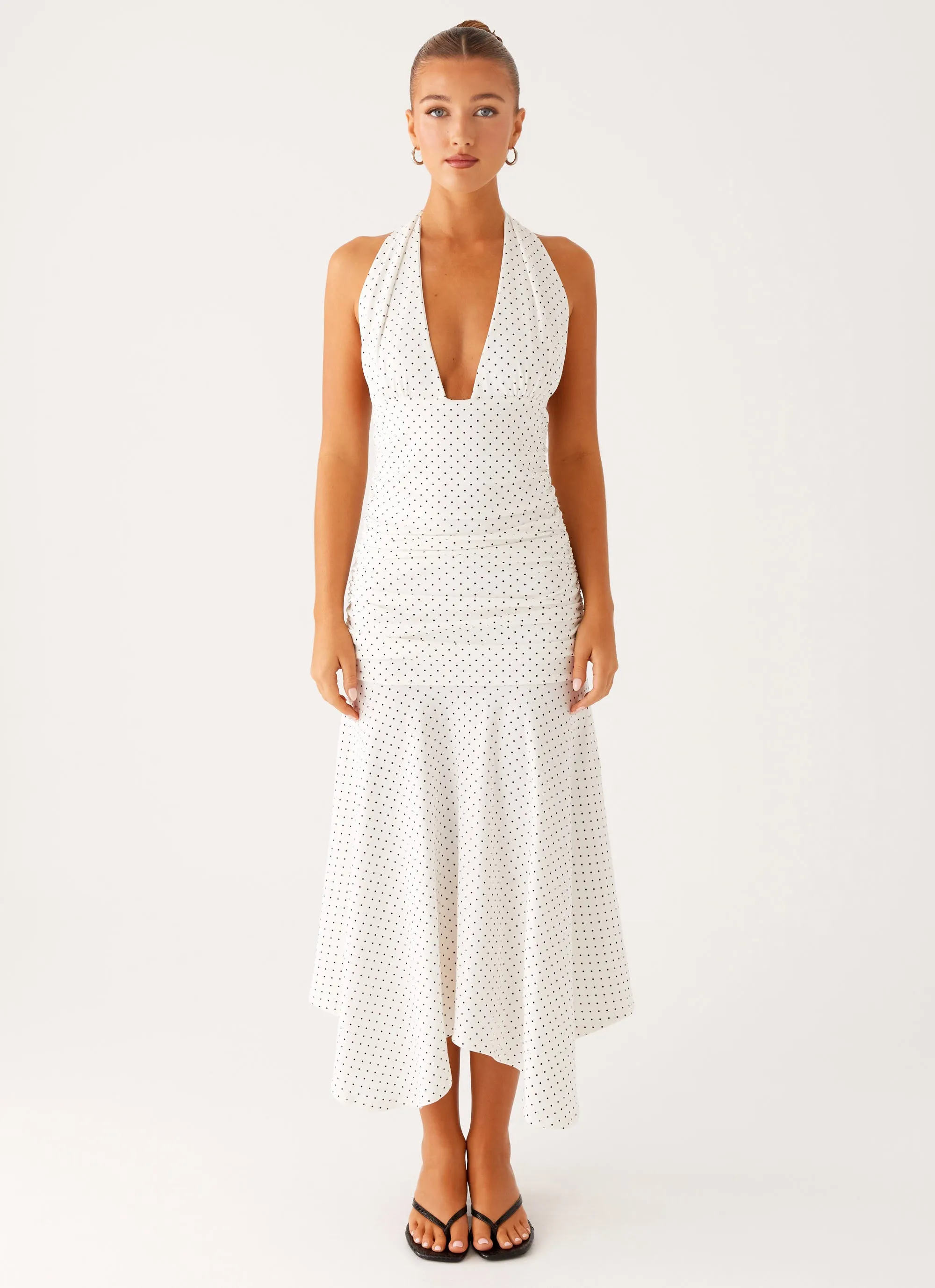 Gradient effect Grettana Halter Neck Midi Dress - White Polka Dot