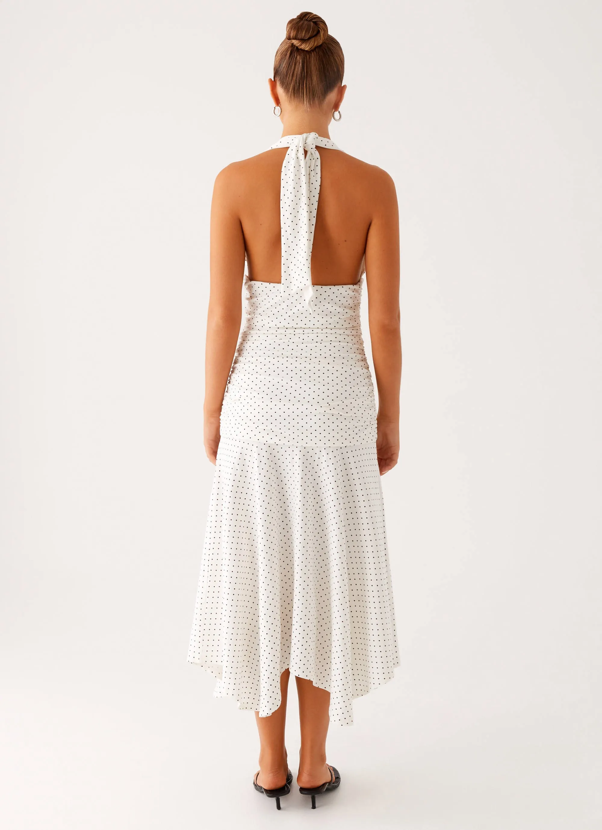 Grettana Halter Neck Midi Dress - White Polka Dot Flexible Material