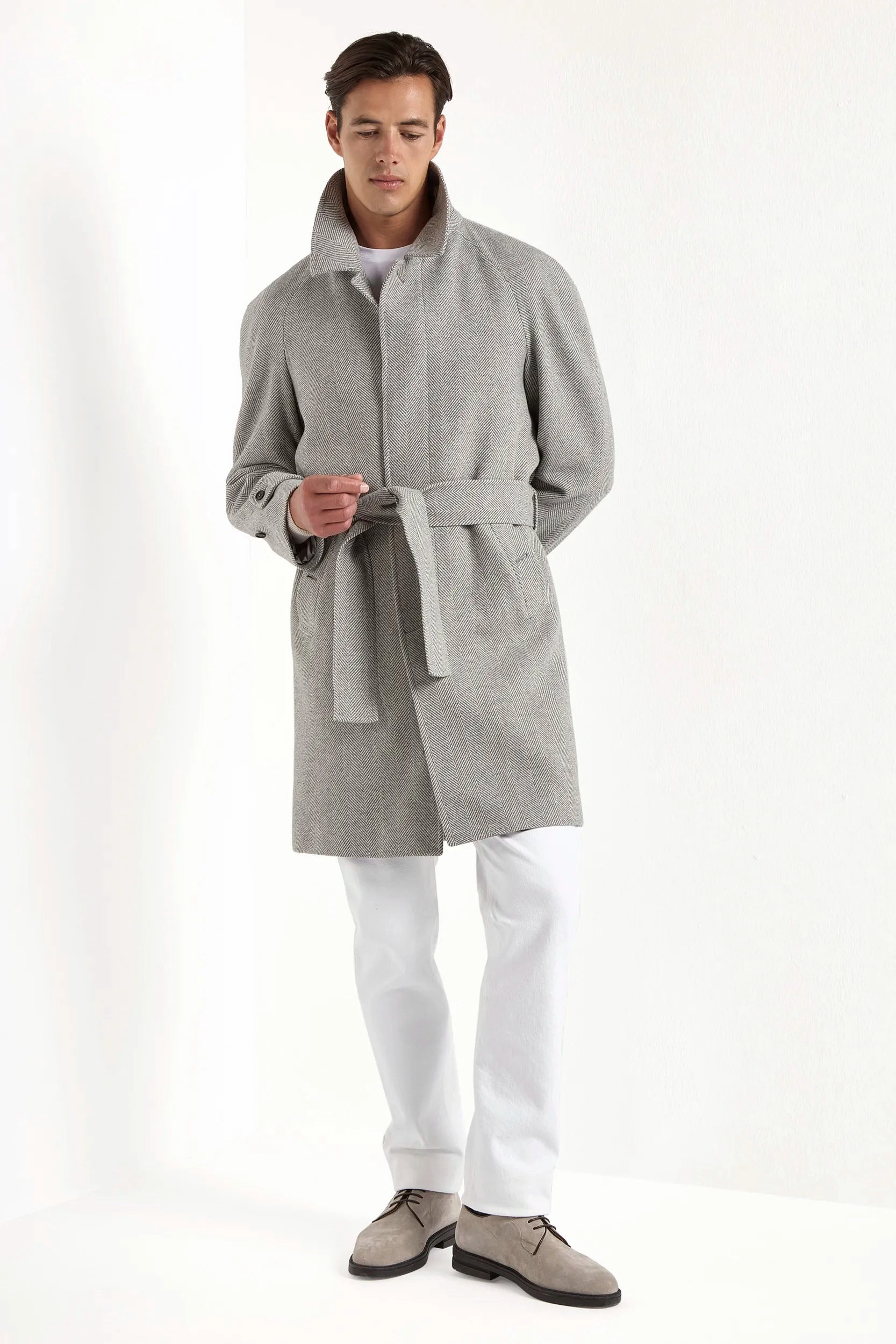 Grey herringbone raglan coat ?C Made in Italy