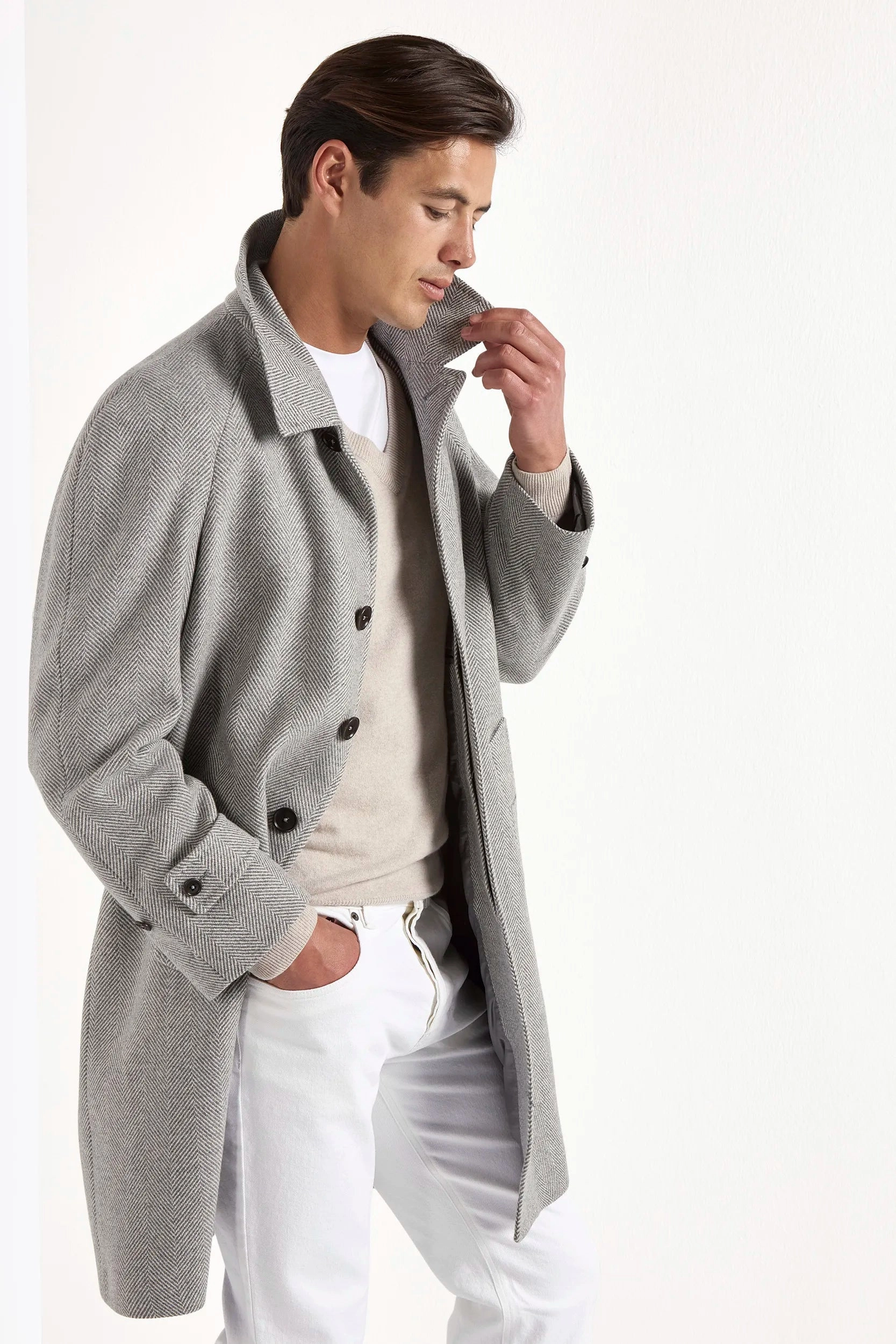 Grey herringbone raglan coat ?C Made in Italy