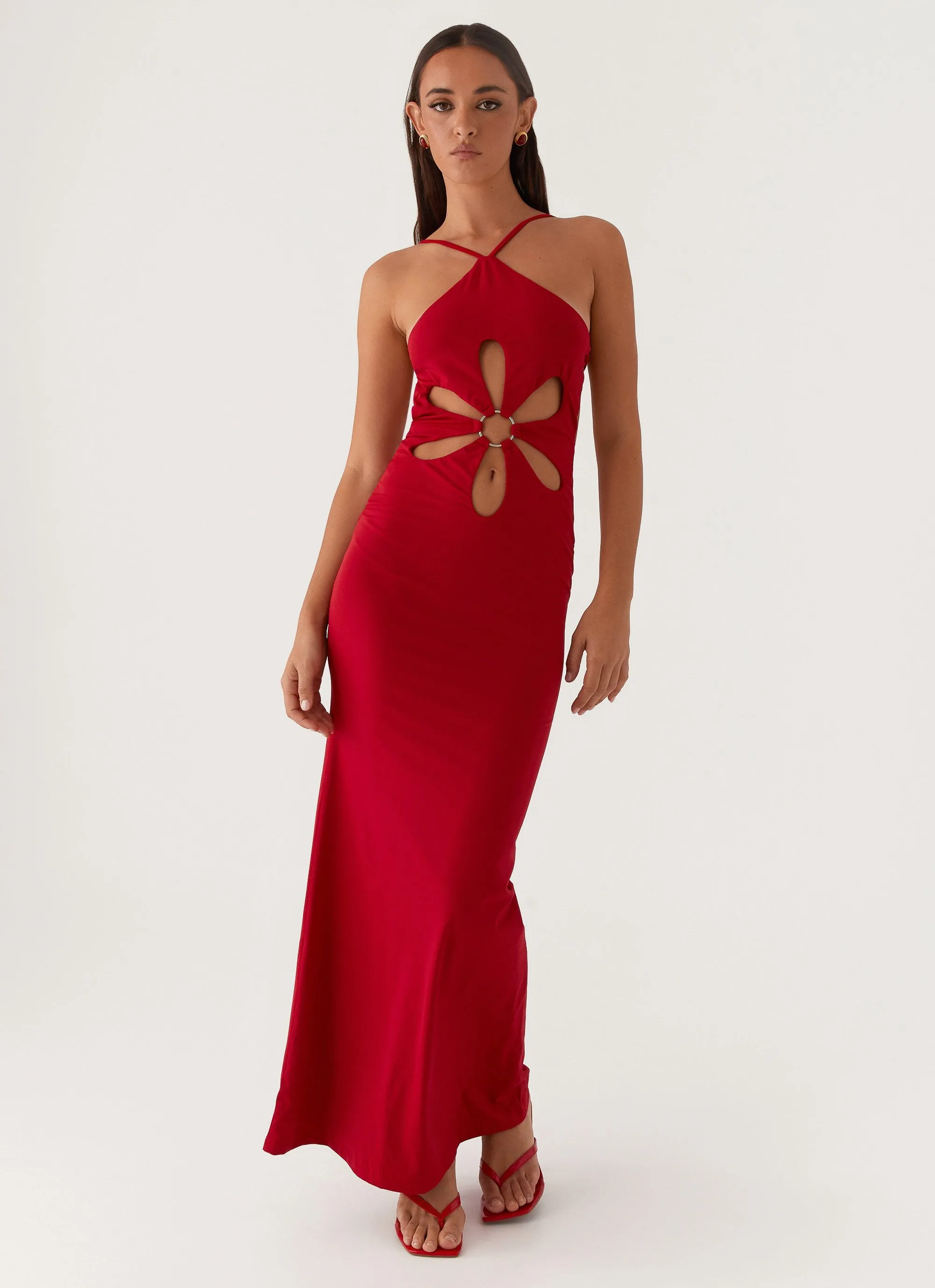Stretchable Material Grow Together Maxi Dress - Red
