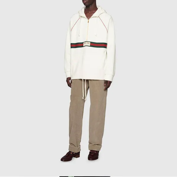 Gucci Hooded Sweatshirt With Web & Gucci Label 'Ivory', ivory/green/red