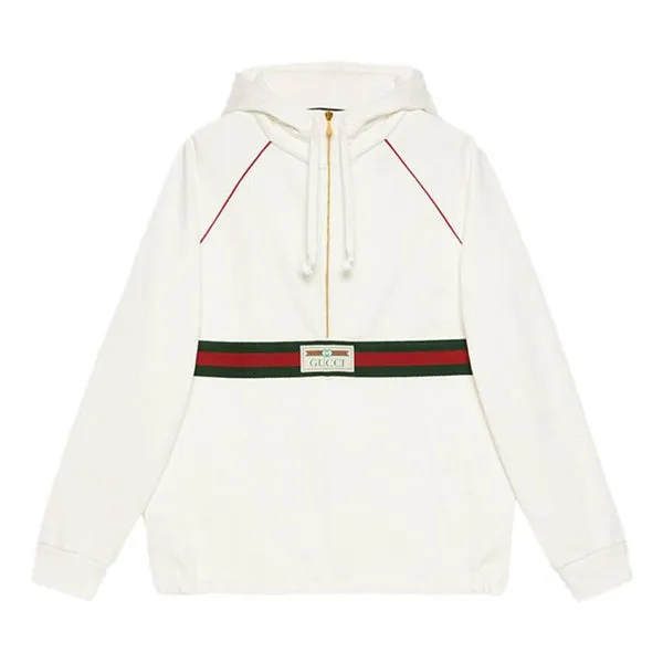 Gucci Hooded Sweatshirt With Web & Gucci Label 'Ivory', ivory/green/red