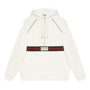 Gucci Hooded Sweatshirt With Web & Gucci Label 'Ivory', ivory/green/red
