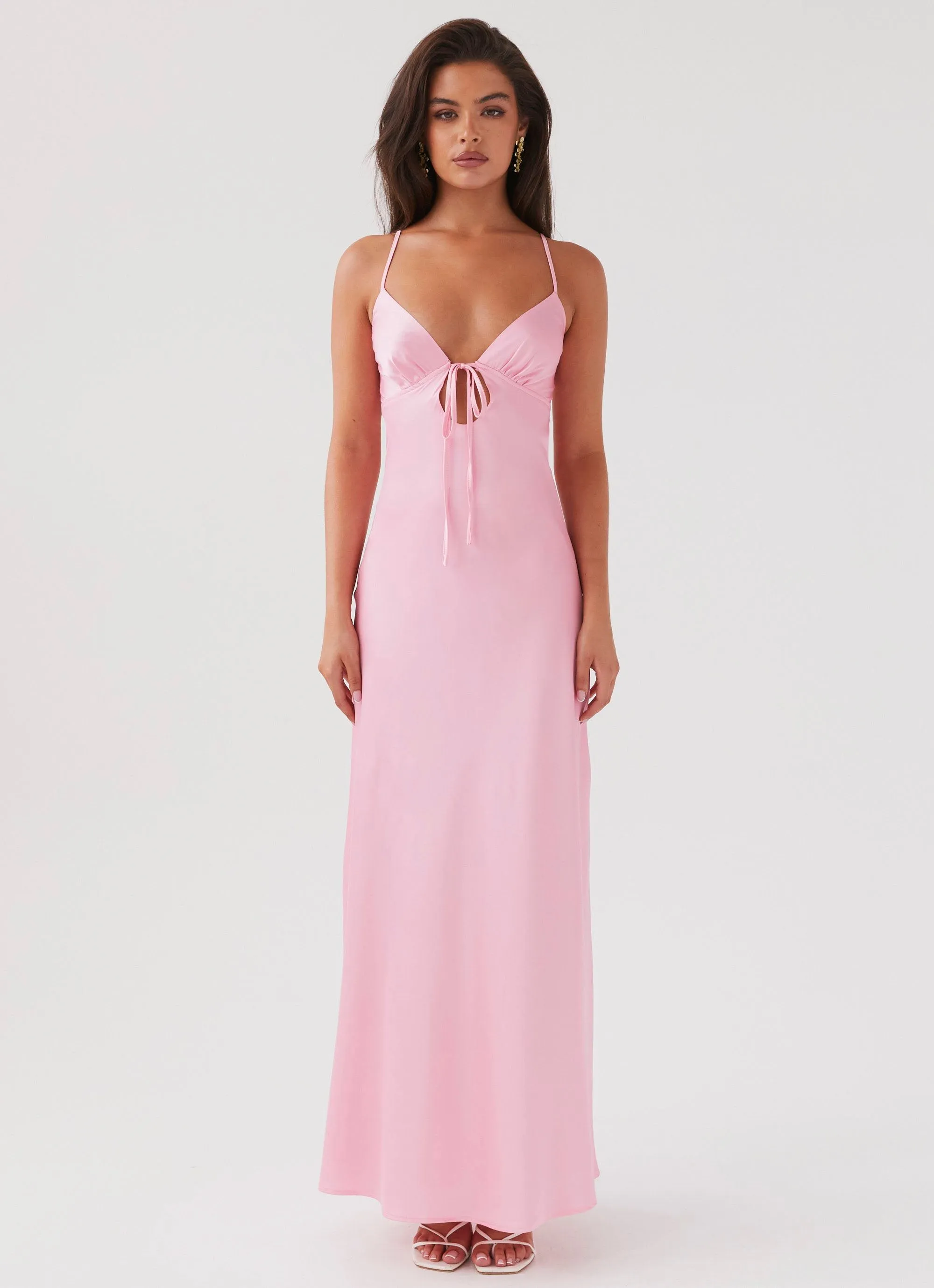 Flora Satin Maxi Dress - Candy Soft Stretch Collar