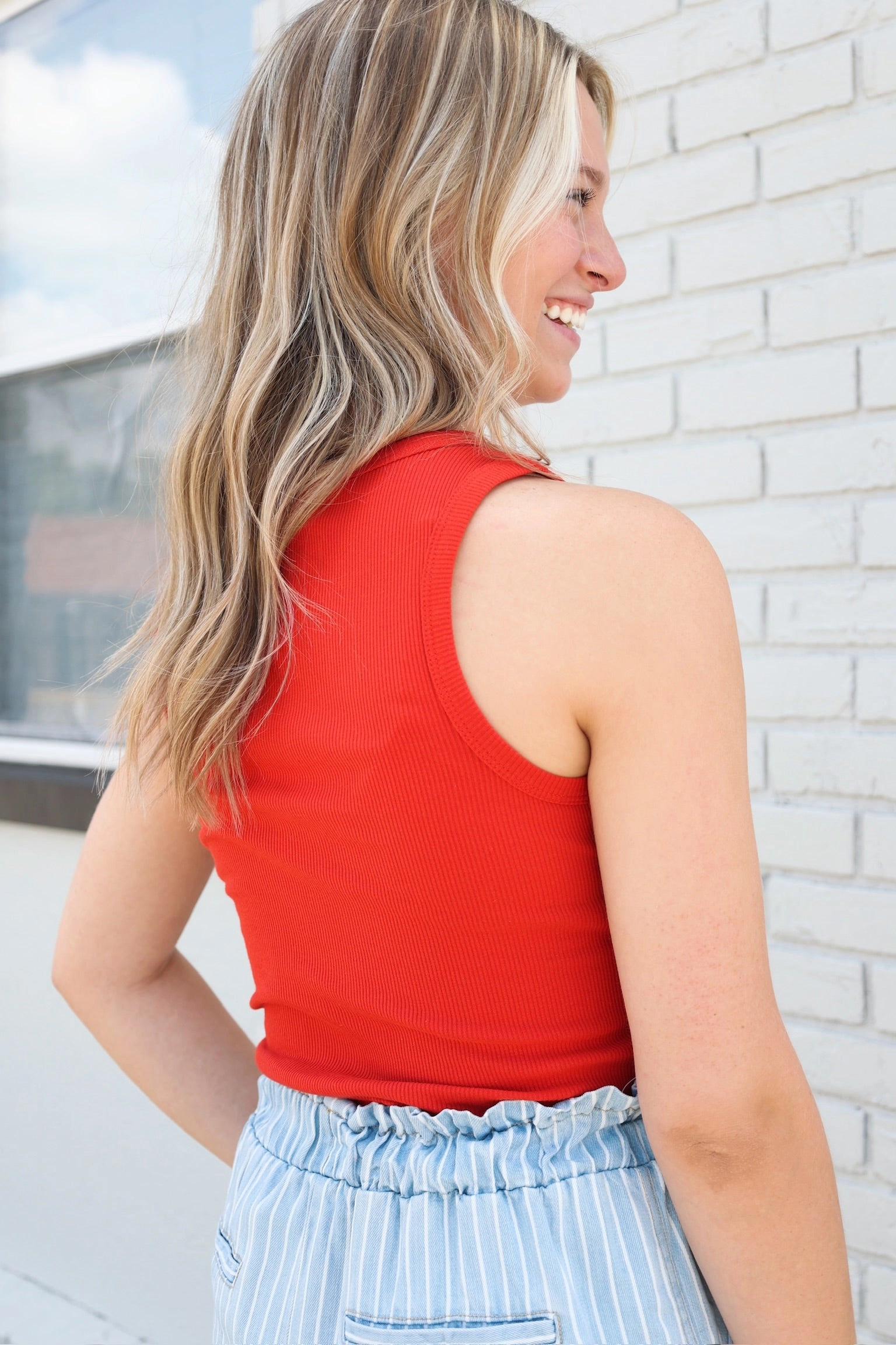 Hadley Rib Tank - Cabana Red StretchFabric