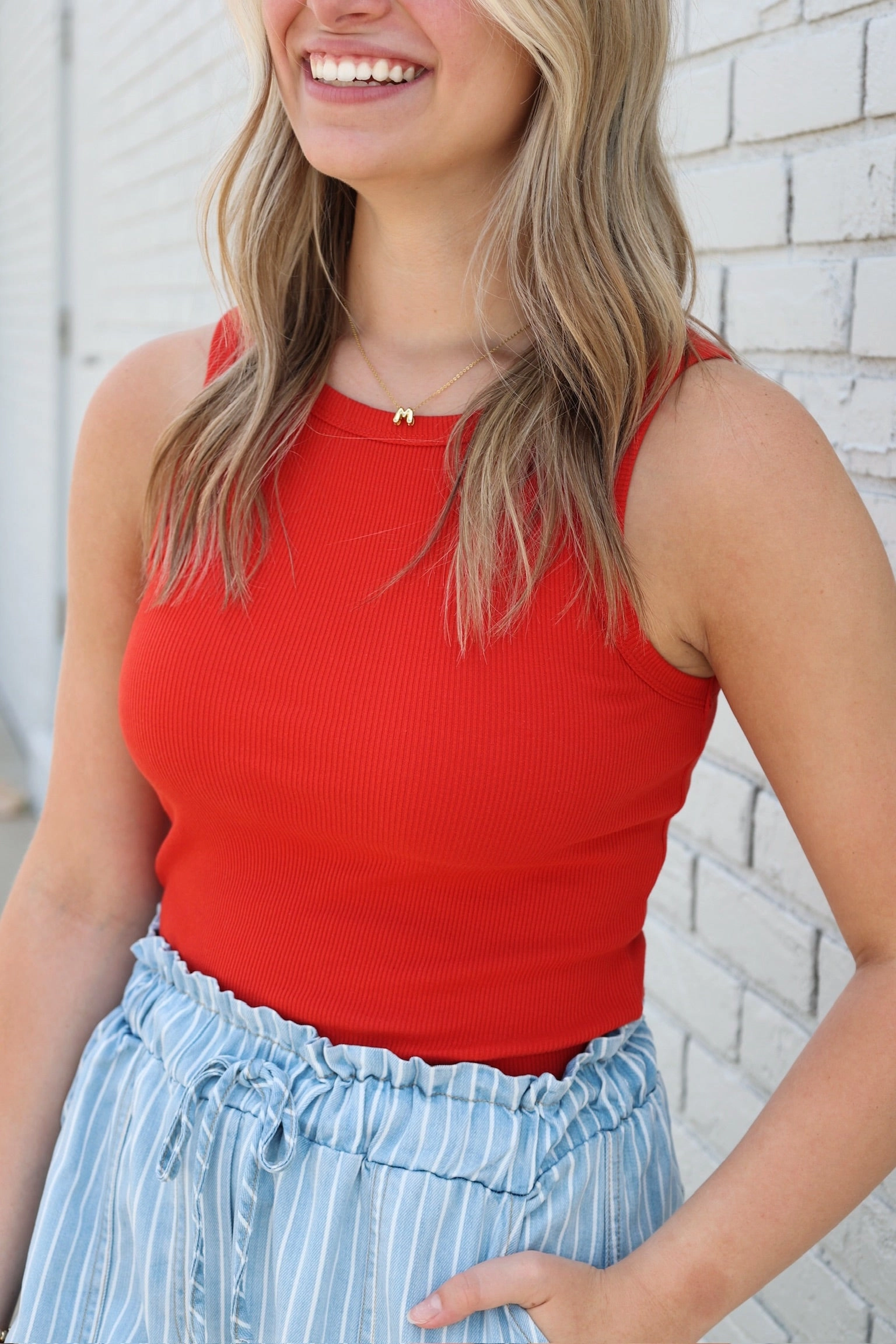 Reinforced Neckline Detail Hadley Rib Tank - Cabana Red