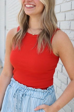 Reinforced Neckline Detail Hadley Rib Tank - Cabana Red