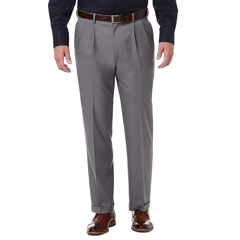 Haggar Mens Regular fit Dress Pants 36 / 31 Grey Solid Stretch