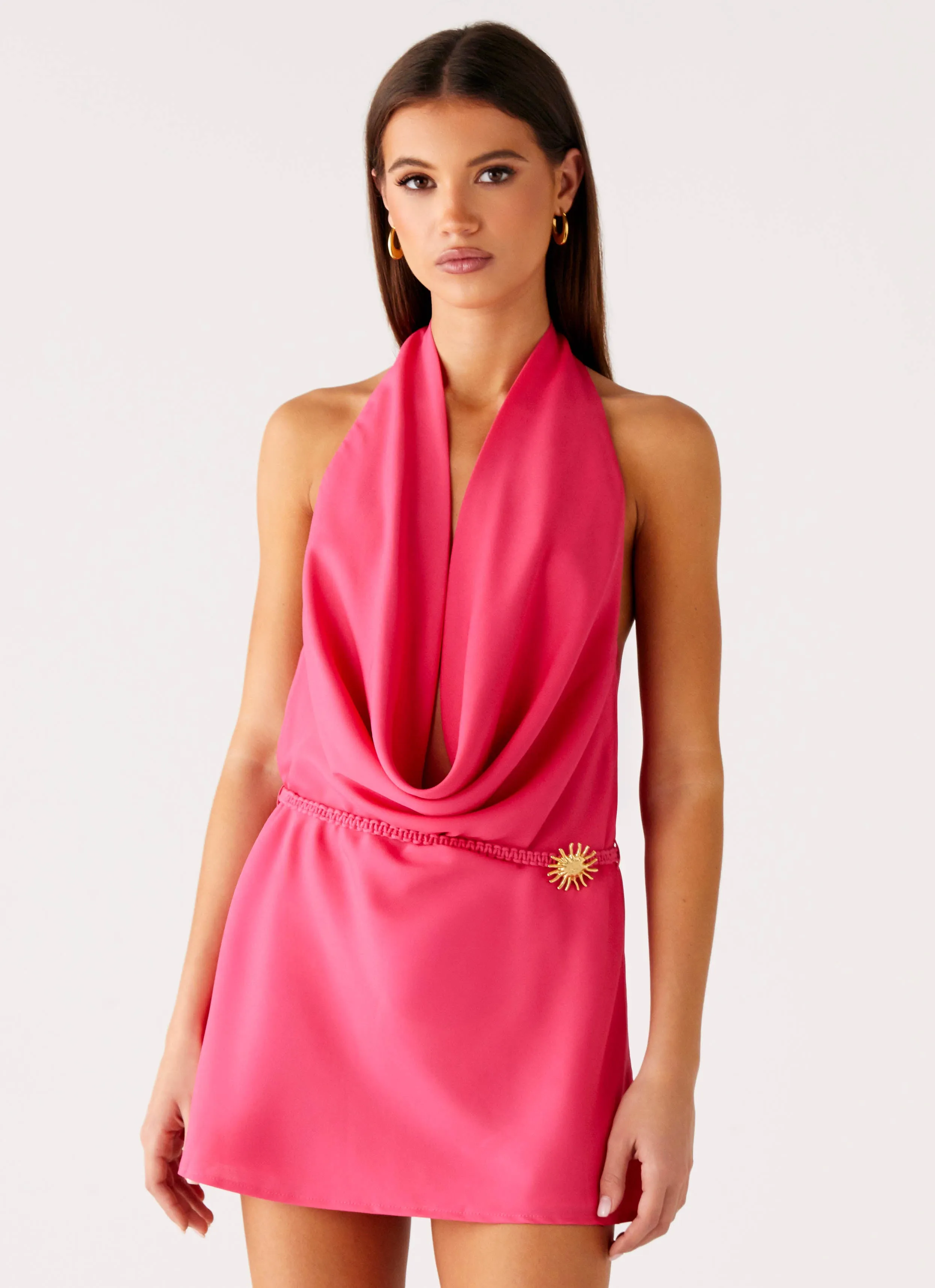 Seasonal Trend Sporty Look Halia Cowl Mini Dress - Watermelon