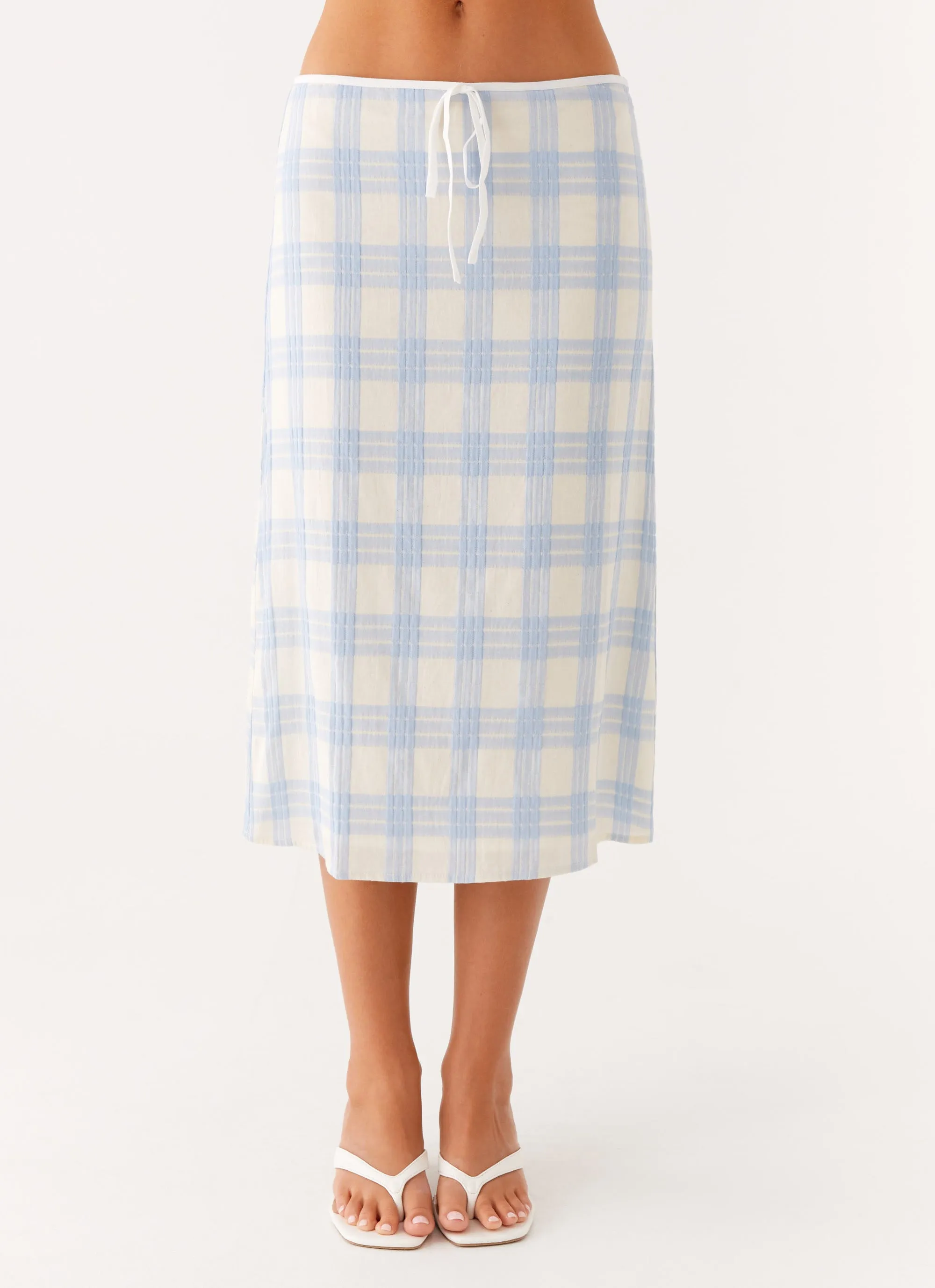 Esther Midi Skirt - Blue Check Seersucker Neat Look