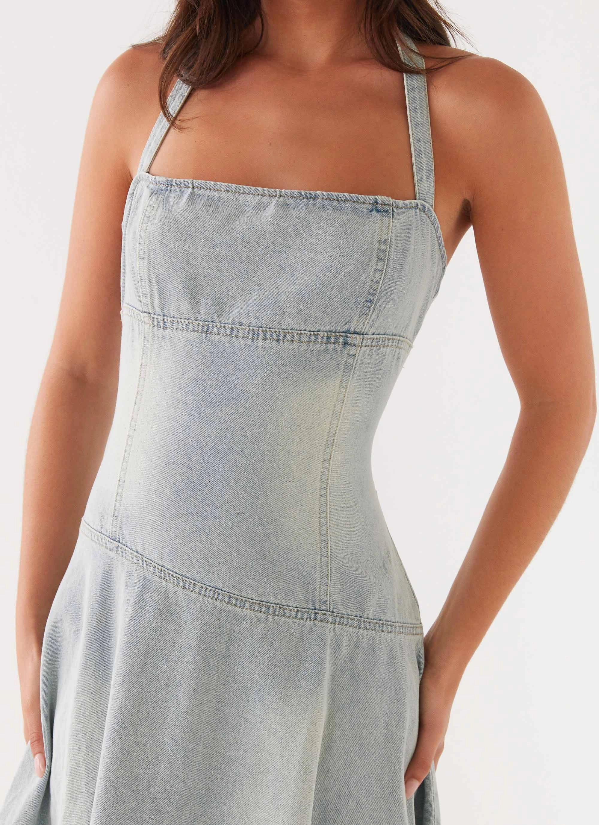 Minimal Comfort Tanisha Denim Midi Dress - Washed Blue