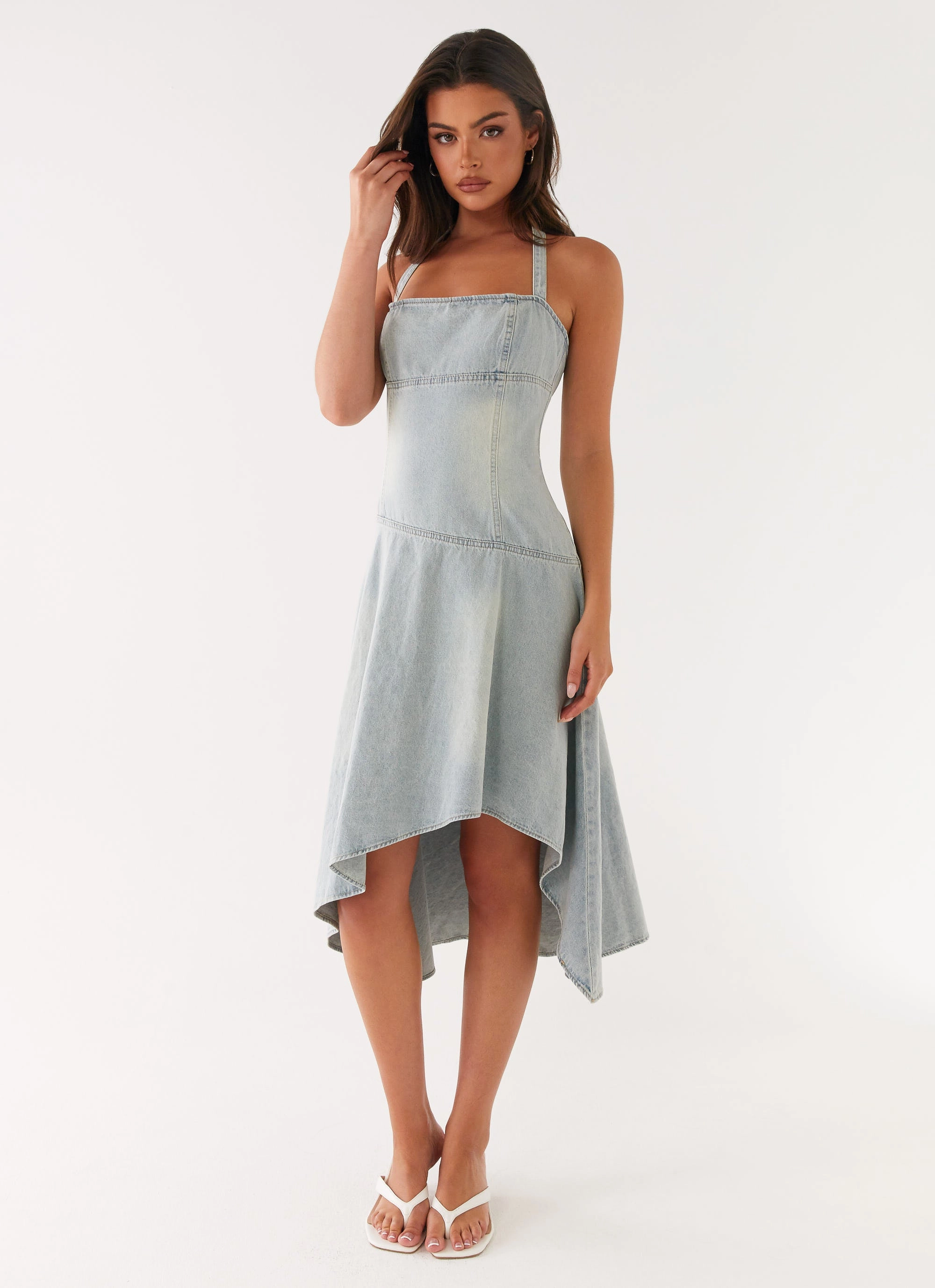 Clean Comfort Tanisha Denim Midi Dress - Washed Blue