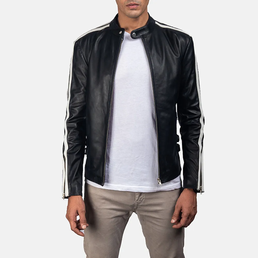 Hank Black Leather Biker Jacket Up to 5XL