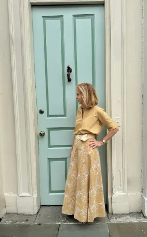 Hanley Midi Skirt Caramel with White Embroidery