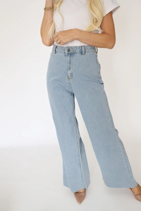 Harper Wide Leg Jean- Light Denim Non Binding Waistband Harper Wide Leg Jean- Light Denim AntiBacterial Coating