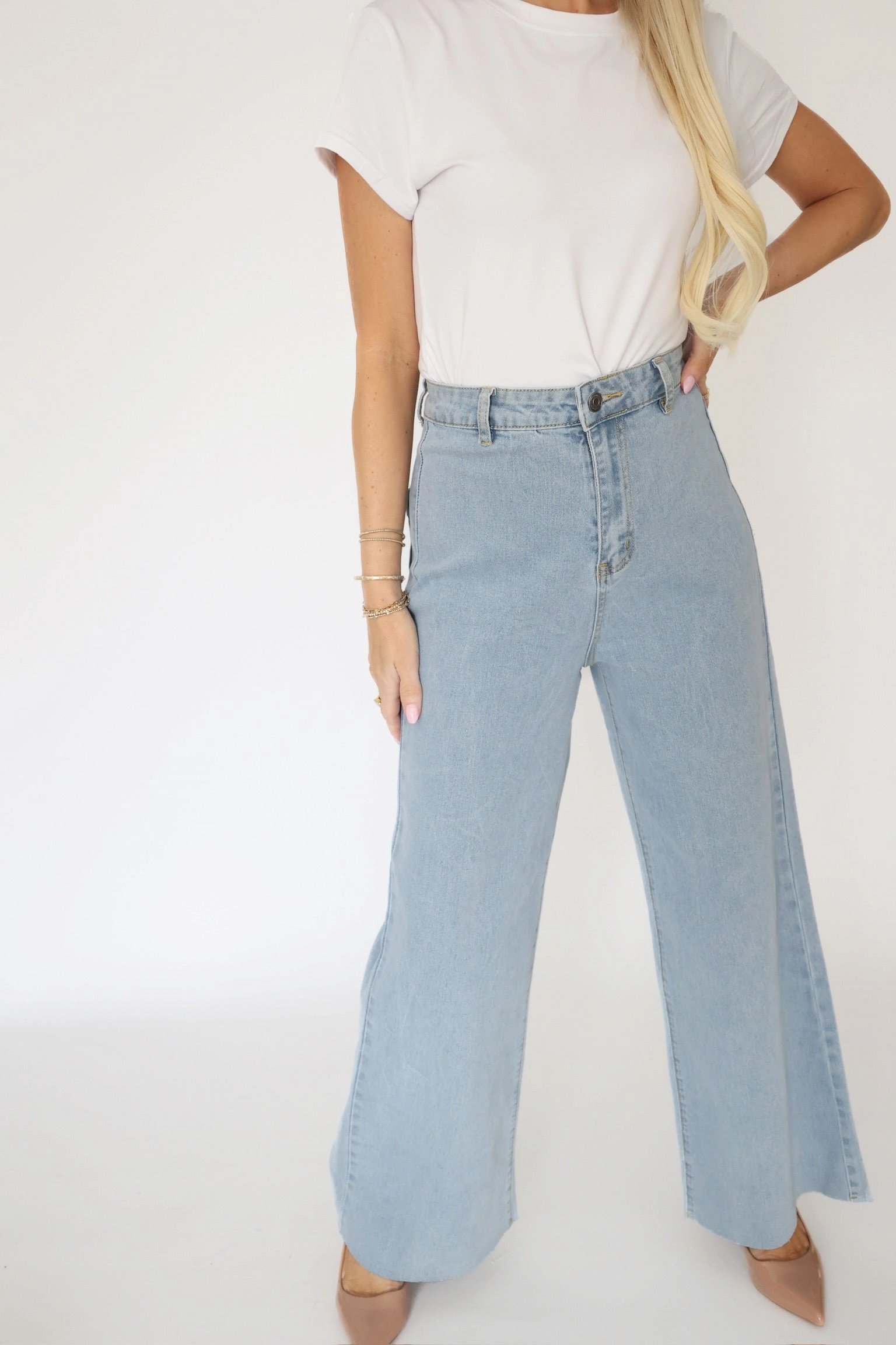 LaserCutVents Harper Wide Leg Jean- Light Denim