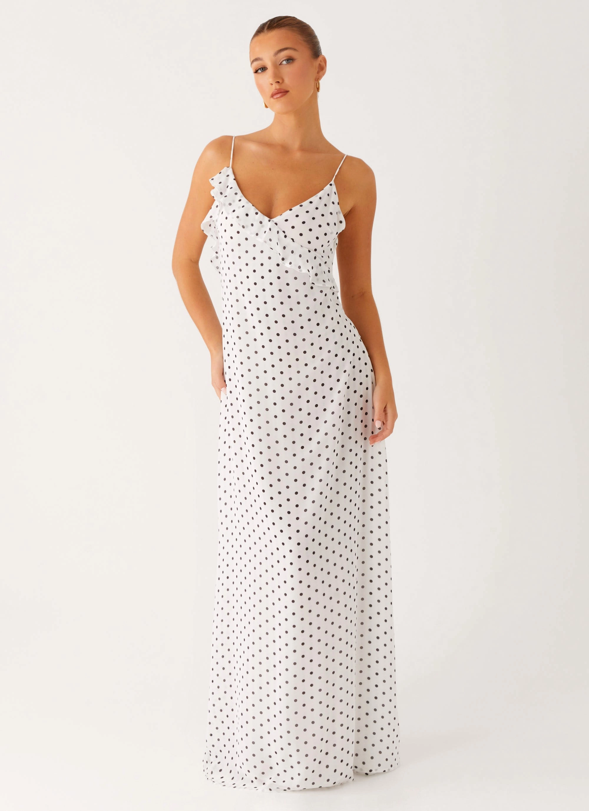 Comfortable fit dress for all body types Harri Maxi Dress - White Polka Dot