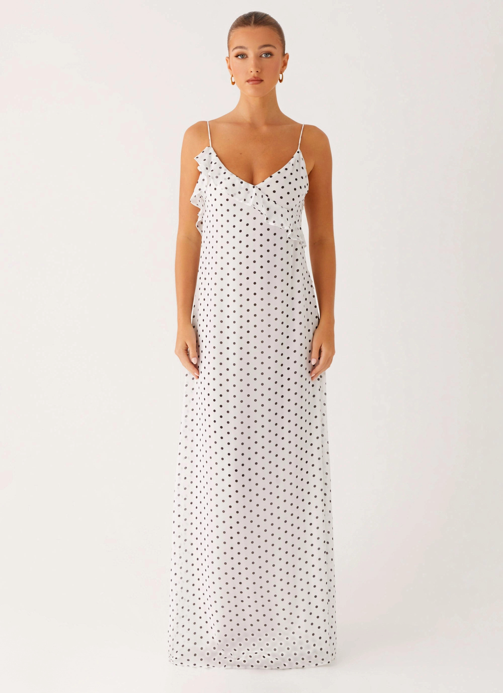 Harri Maxi Dress - White Polka Dot Vibrant Aesthetic
