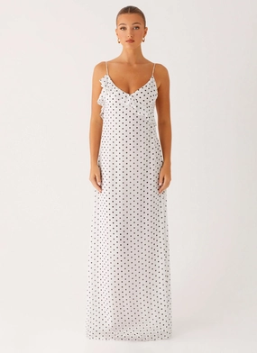 Harri Maxi Dress - White Polka Dot Quality Garments Harri Maxi Dress - White Polka Dot Vibrant Aesthetic