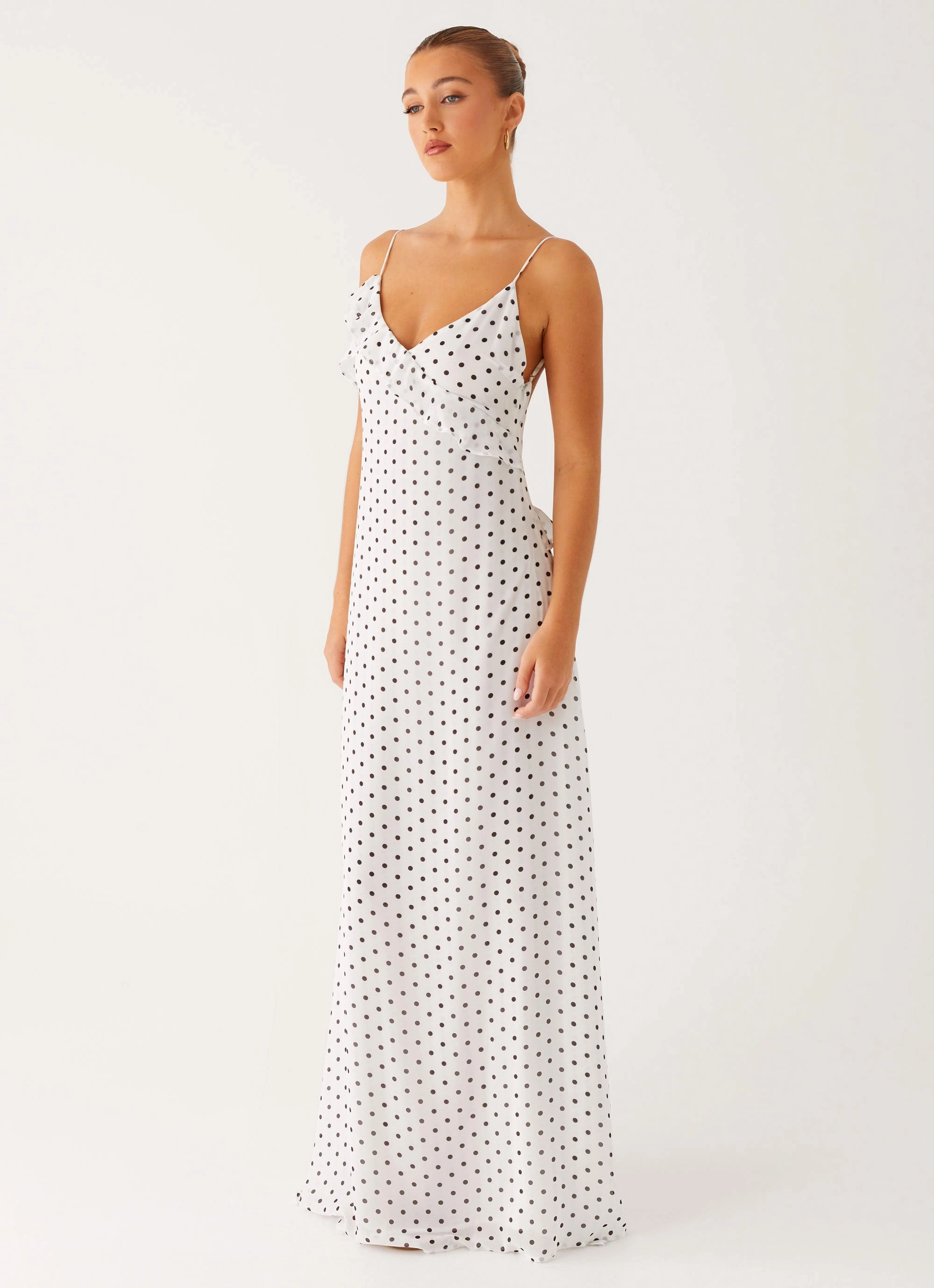 Harri Maxi Dress - White Polka Dot Edgy vibes