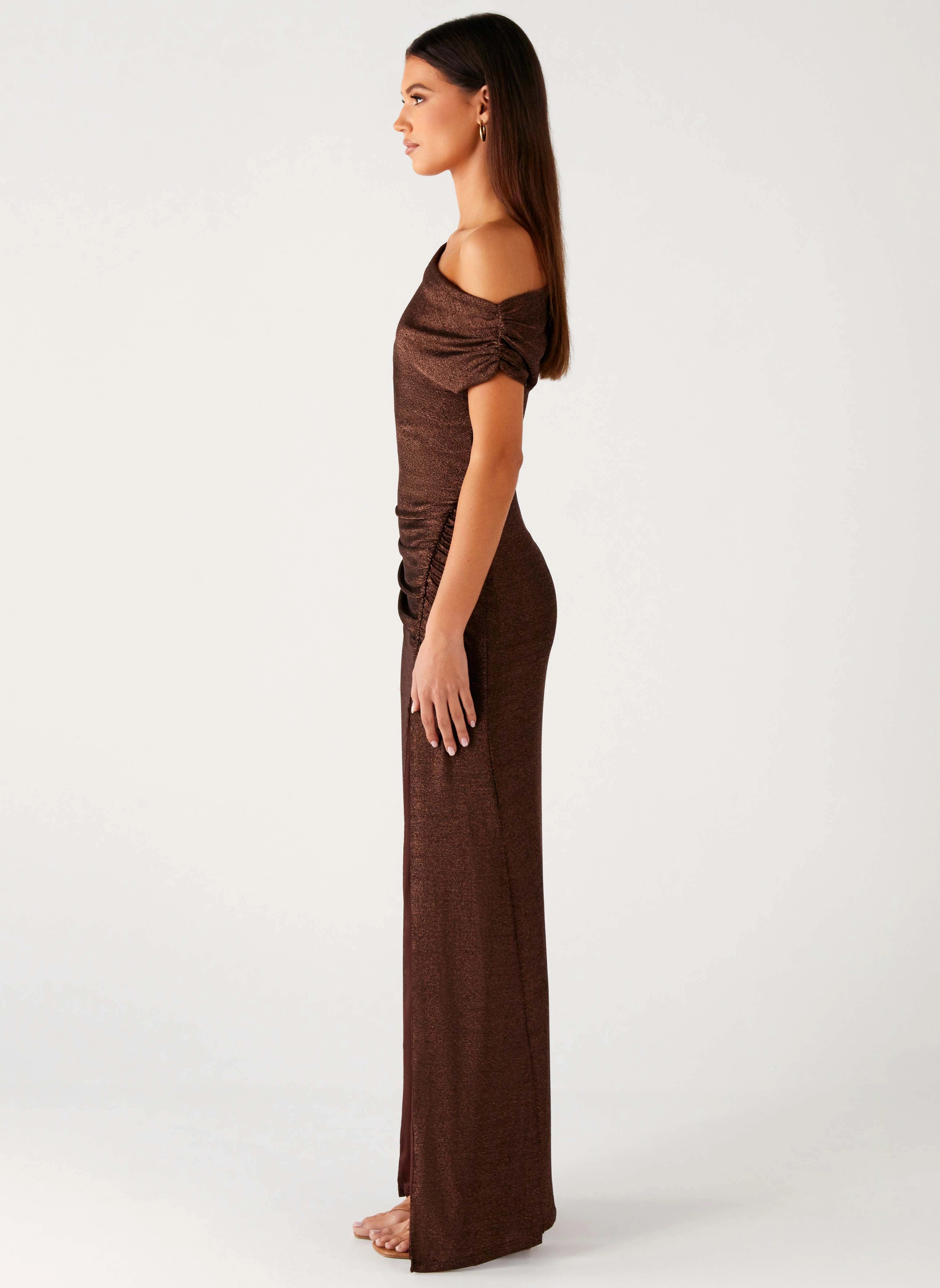 Harvest Moon Maxi Dress - Chocolate Satin-Edge
