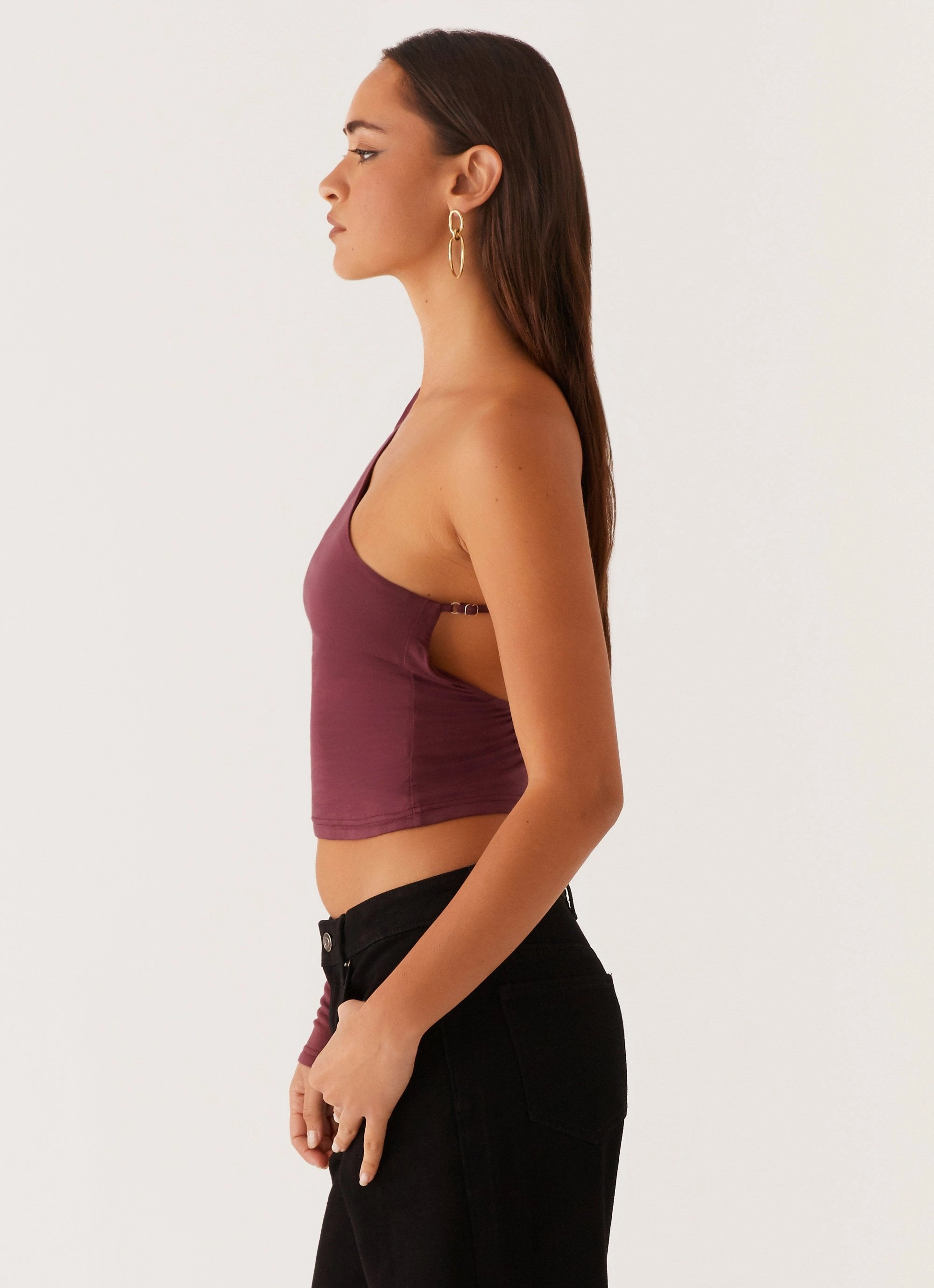 Cool and Breezy HighStrength Threadwork Hawkins Open Back One Shoulder Top - Mulberry