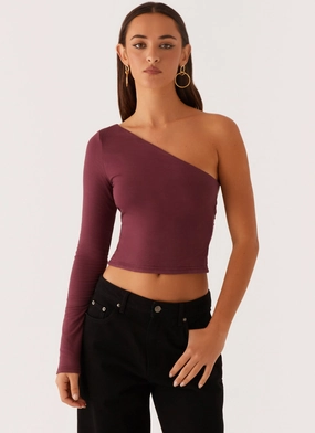 Hawkins Open Back One Shoulder Top - Mulberry Odor Resistant Treatment Quick Dry Fabric RollUpSleeves Hawkins Open Back One Shoulder Top - Mulberry