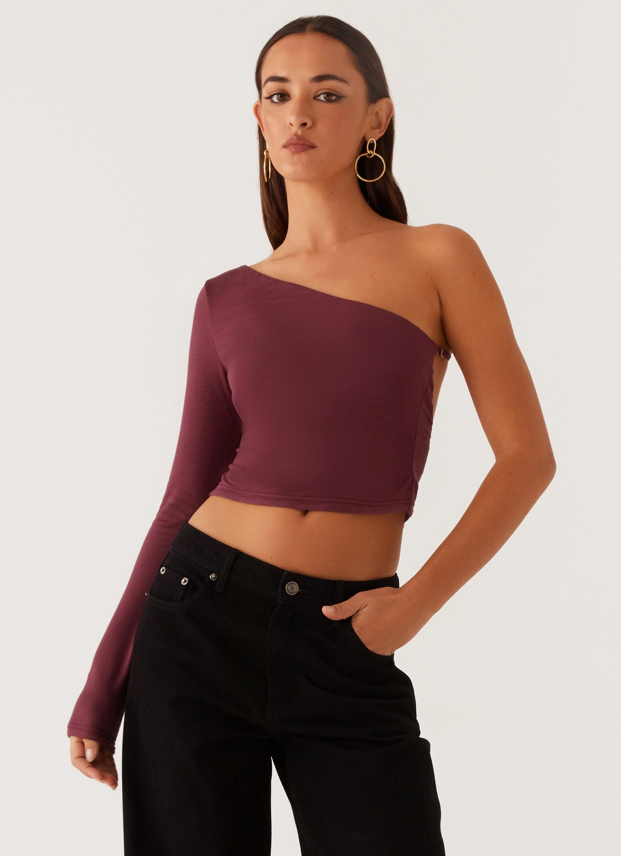 ReflectiveTrims Hawkins Open Back One Shoulder Top - Mulberry
