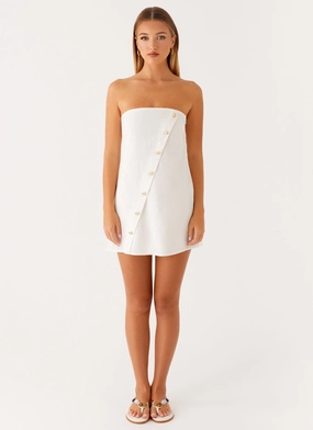 Hazel Mini Dress - White Easy Chic Elastic-Cuff Hazel Mini Dress - White