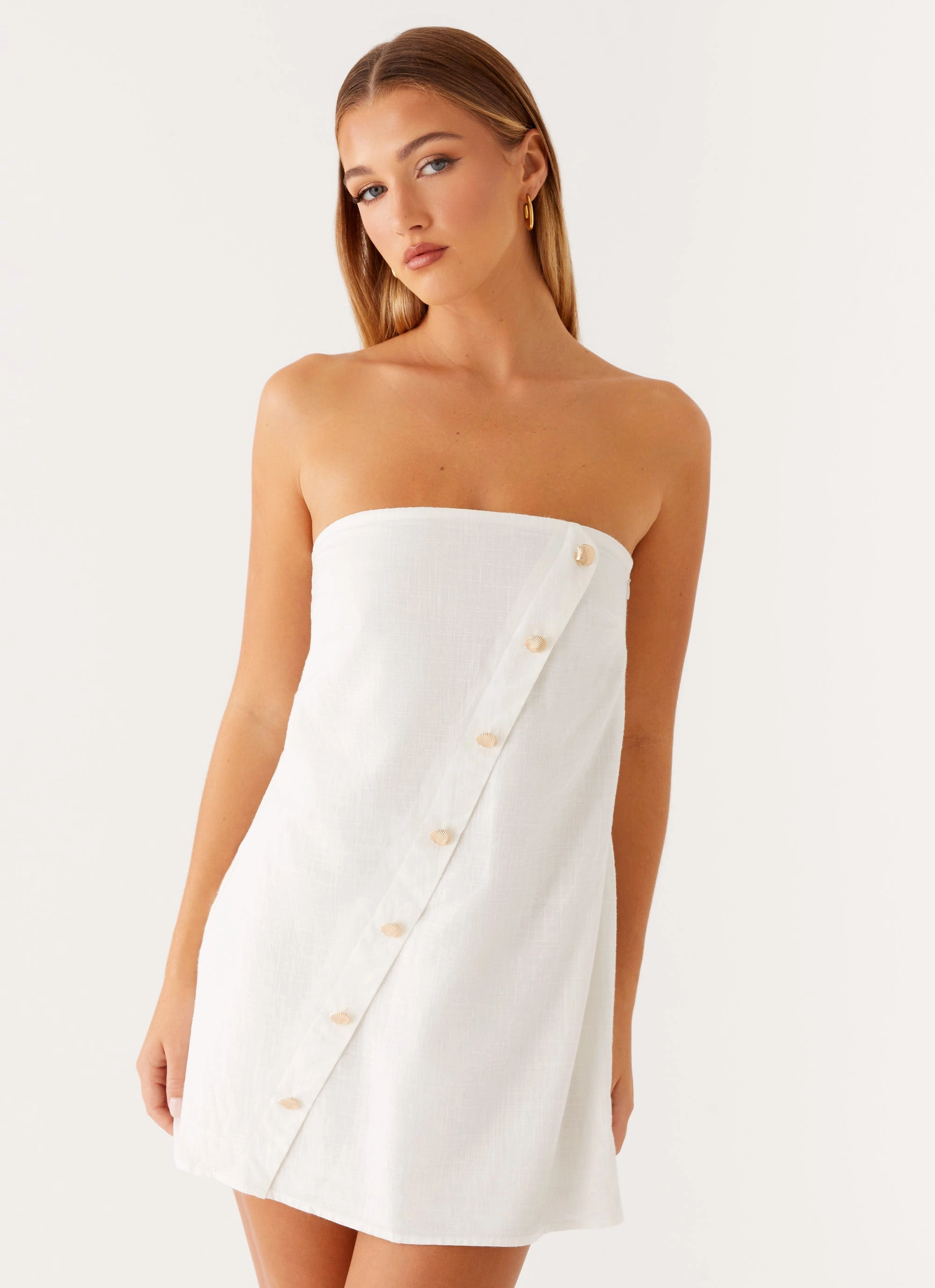 Hazel Mini Dress - White Chic Tailoring Statement Mood