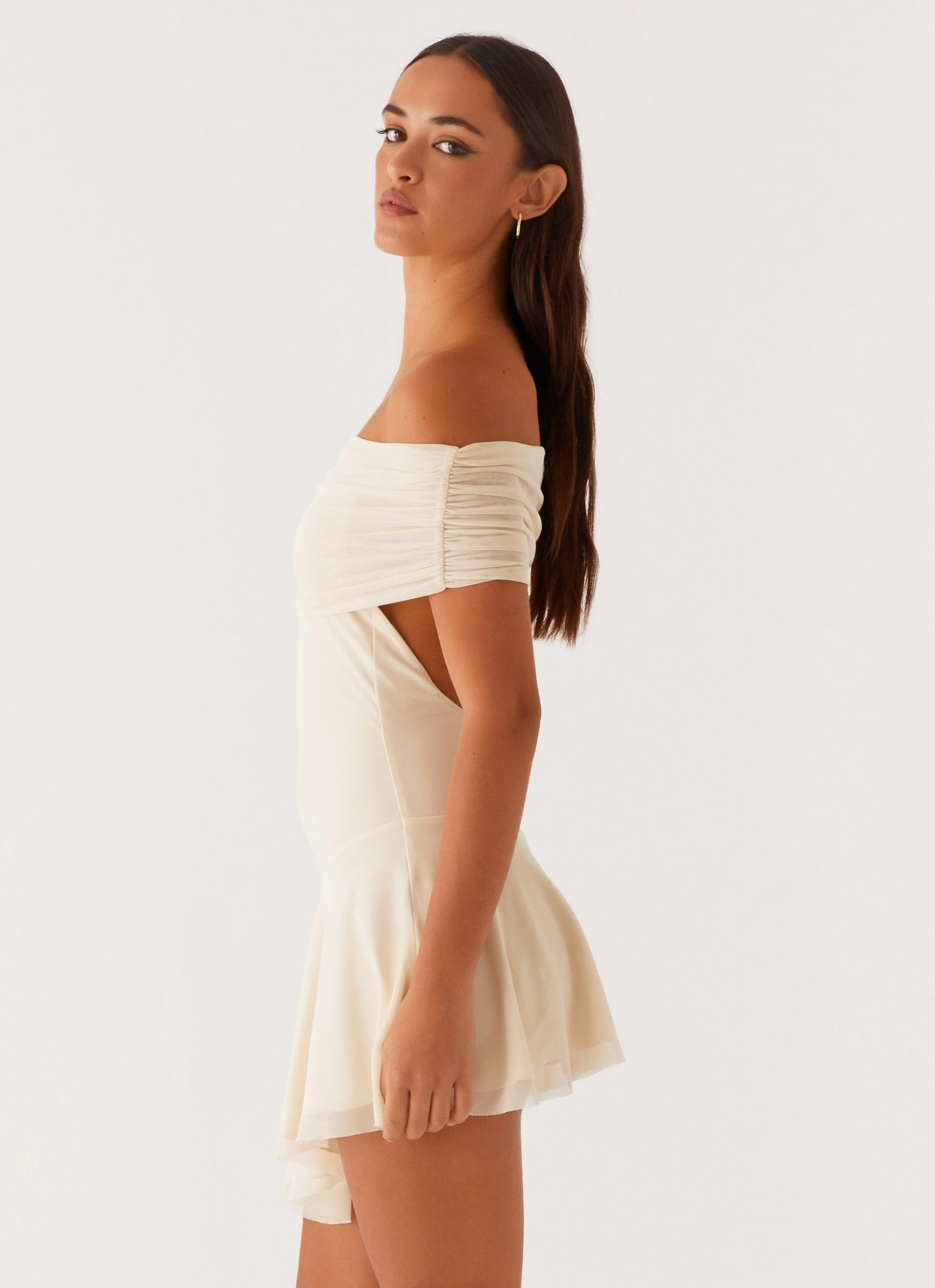 Finola Off Shoulder Mini Dress - Pastel Yellow Feel Good