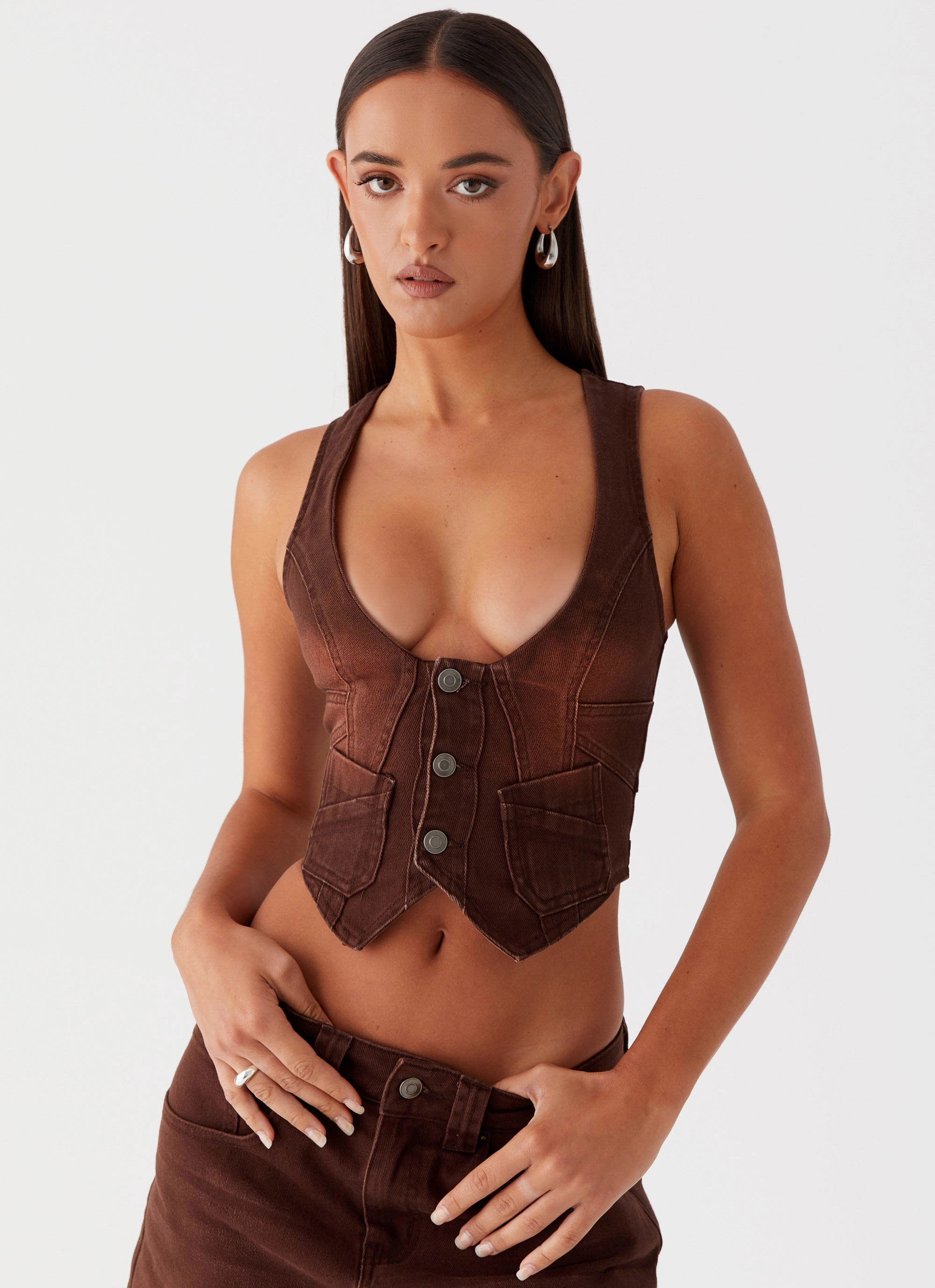 Heading South Denim Vest - Brown Eco Nice Loose Fit