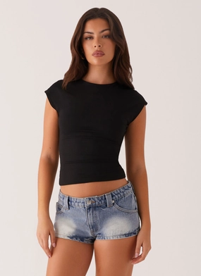 Rest Easy Headland Low Rise Denim Shorts - Light Wash Blue