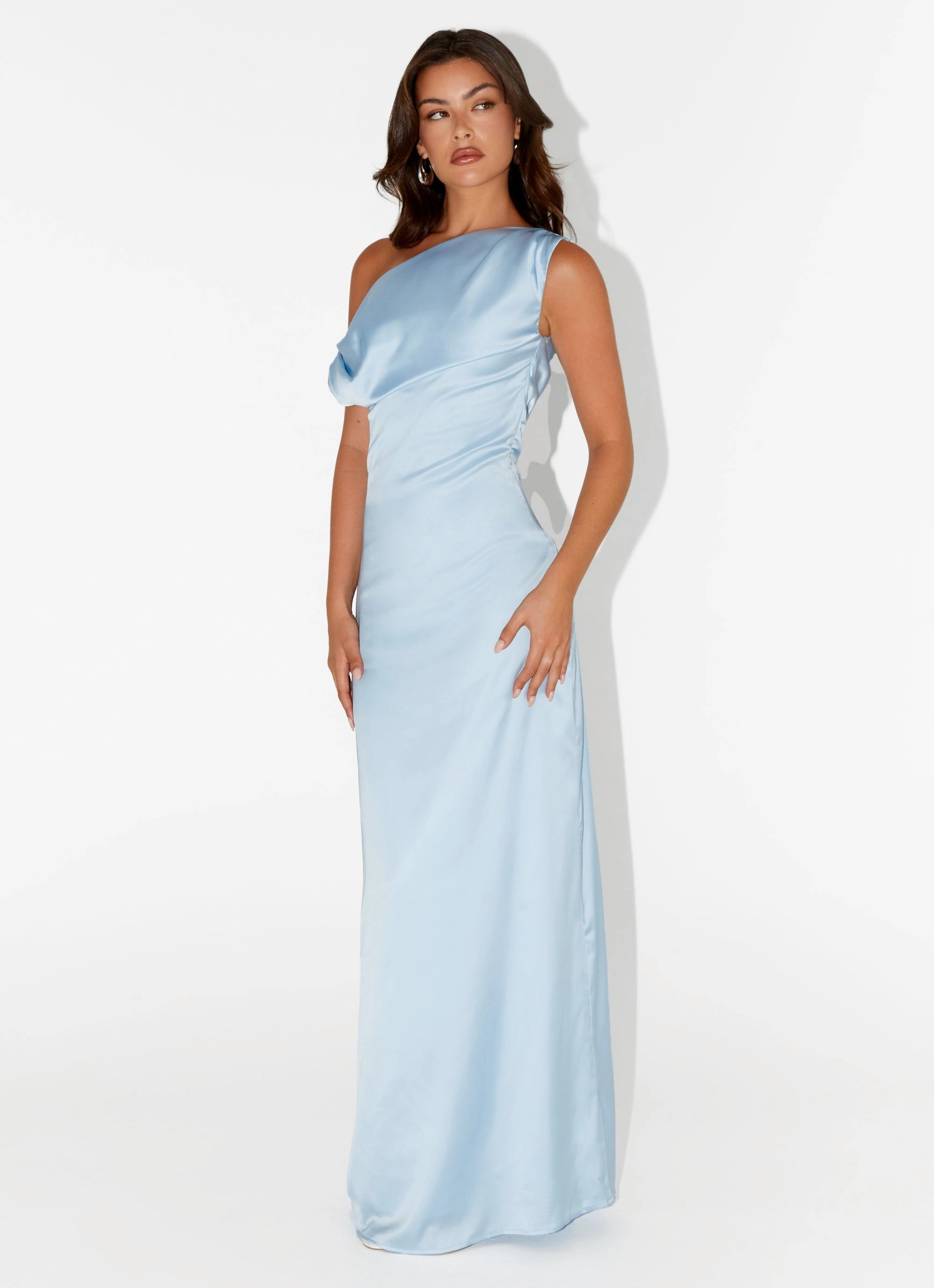 Heart Of Glass Satin Maxi Dress - Blue Soft Detail