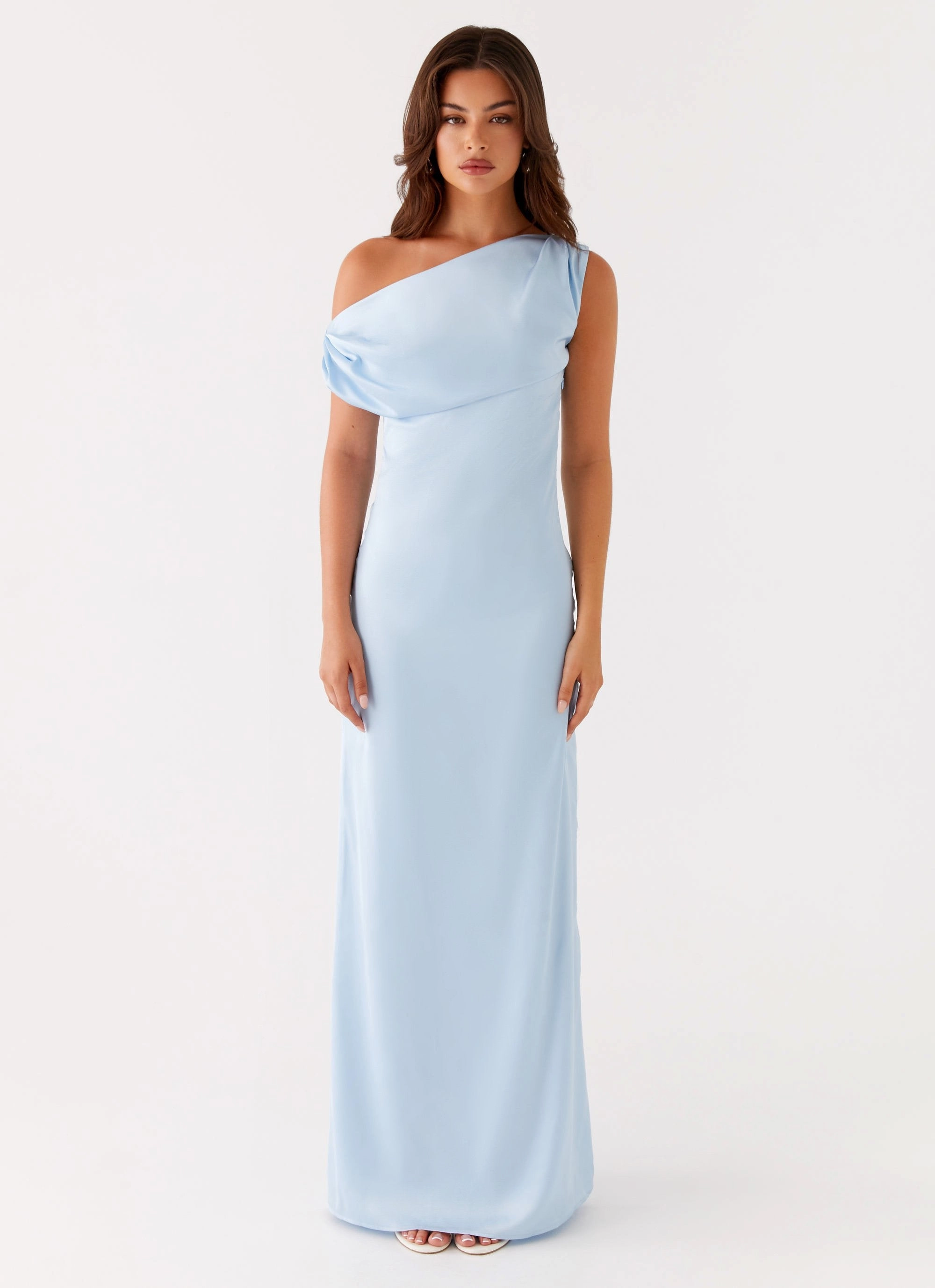 Flattering Cut Heart Of Glass Satin Maxi Dress - Blue