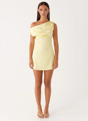 Heart Of Glass Satin Mini Dress - Yellow DoubleLayeredMaterial Soft and Light