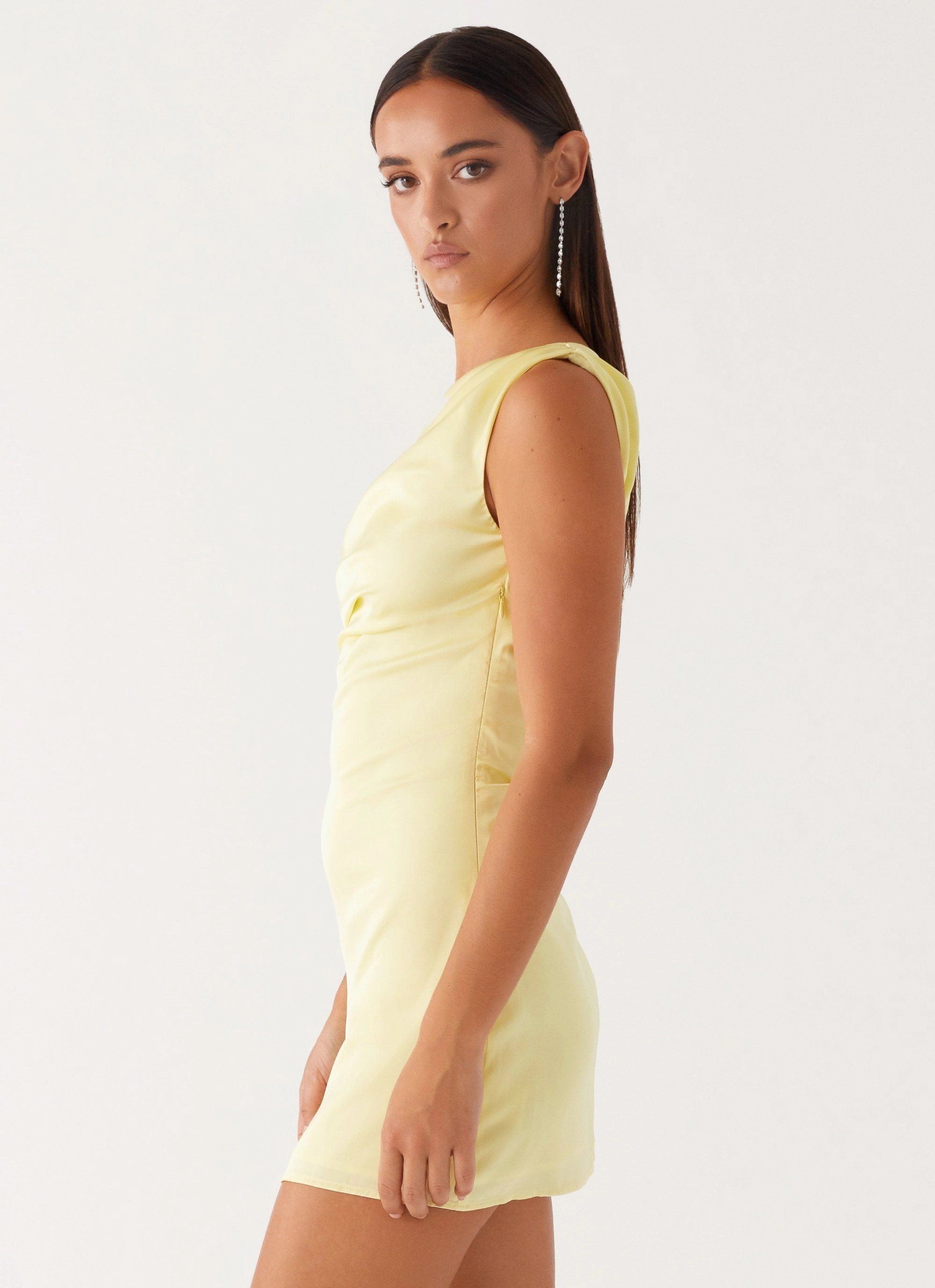Soft and Smooth Heart Of Glass Satin Mini Dress - Yellow