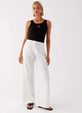 ReflectiveTrim Heatwave Linen Wide Leg Pants - White