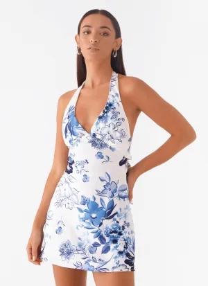 Heavy Hearted Mini Dress - Serene Sky Print Stay Tucked Design Versatile Layering Piece Heavy Hearted Mini Dress - Serene Sky Print