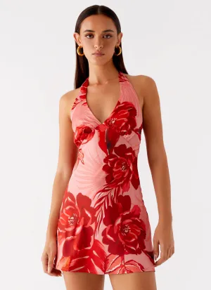 Heavy Hearted Mini Dress - Sicily Sunsets Print Lace trim Heavy Hearted Mini Dress - Sicily Sunsets Print Wardrobe Staple