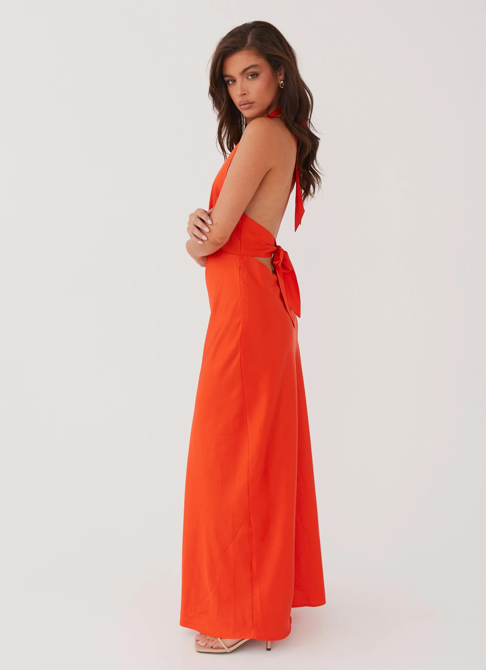 Non Irritating Seams Lace Accent Heavy Hearted Satin Maxi Dress - Sunset
