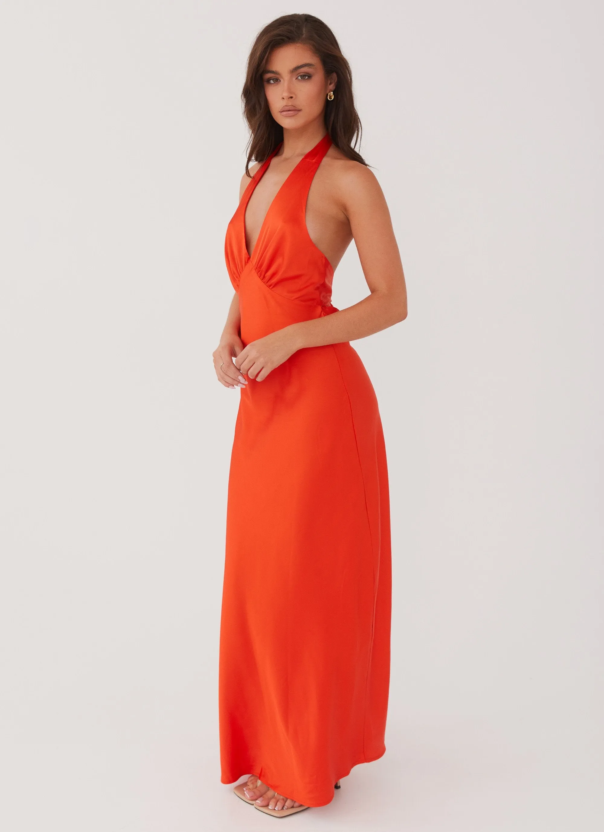 Durable Button Closures Sustainable Manufacturing Process Heavy Hearted Satin Maxi Dress - Sunset